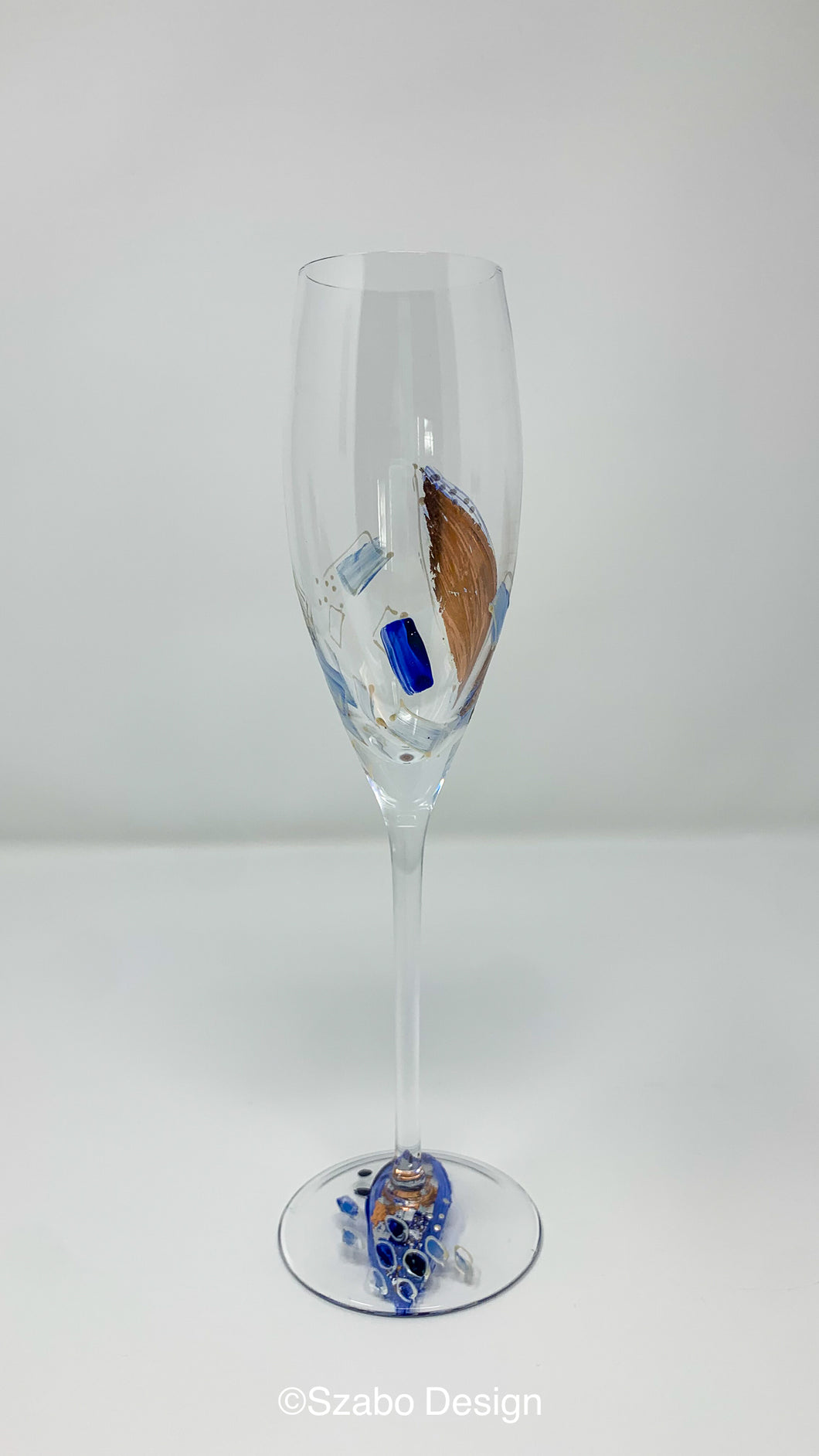 Champagne Flute - Copper Blue Abstract Collection