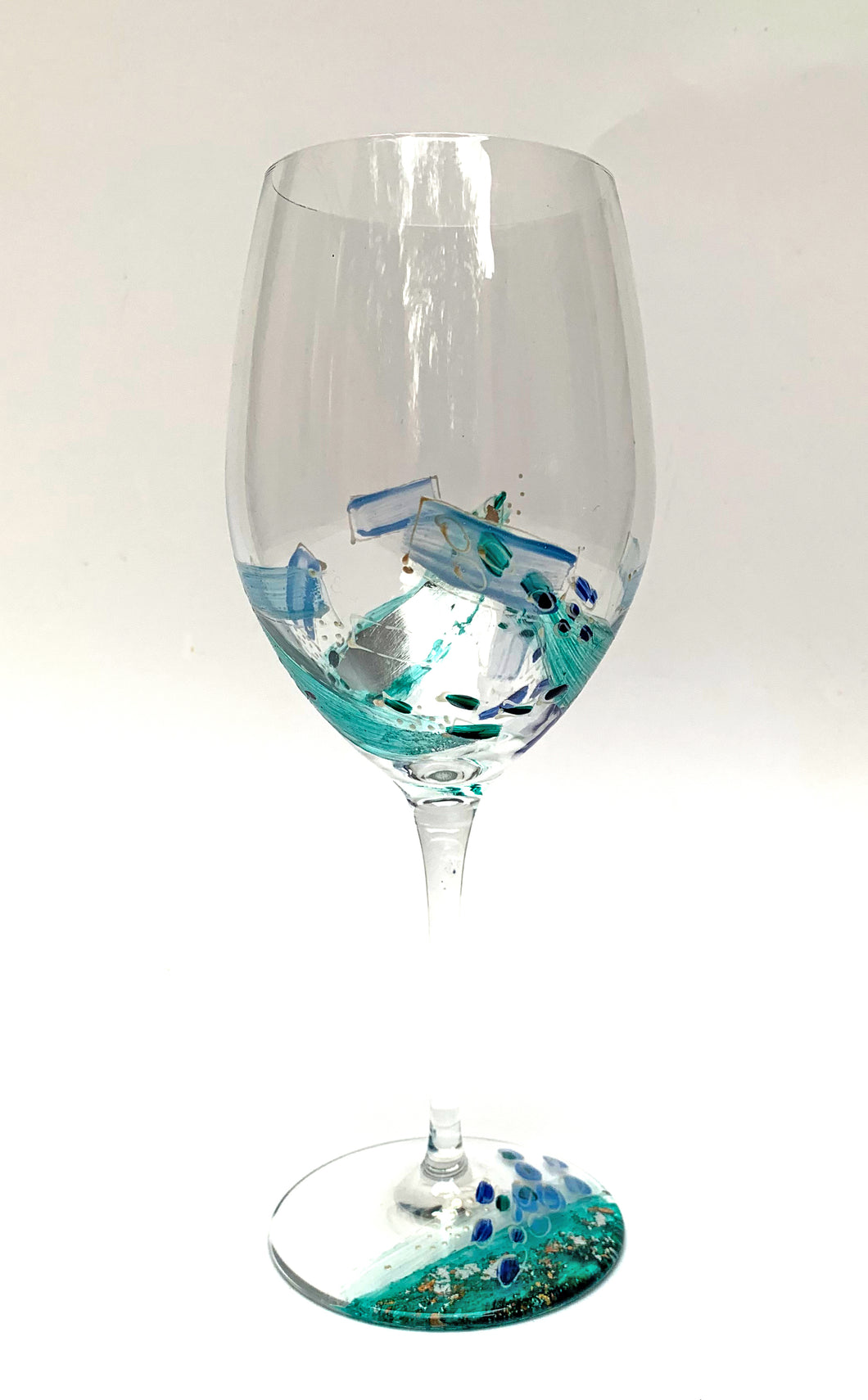 Red Wine Glass - Turquoise Abstract Collection