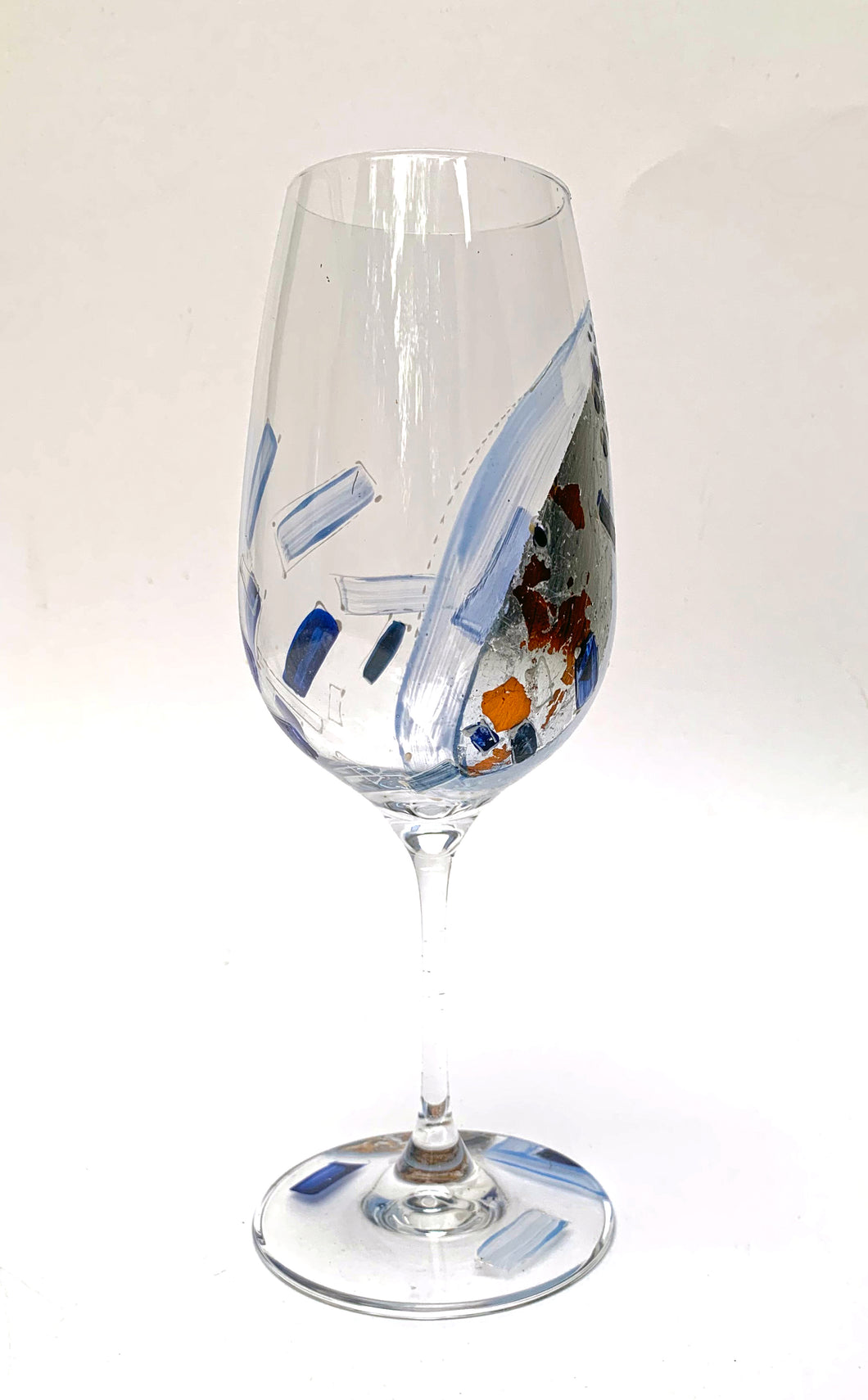 Red Wine Glass - Blue Abstract Collection